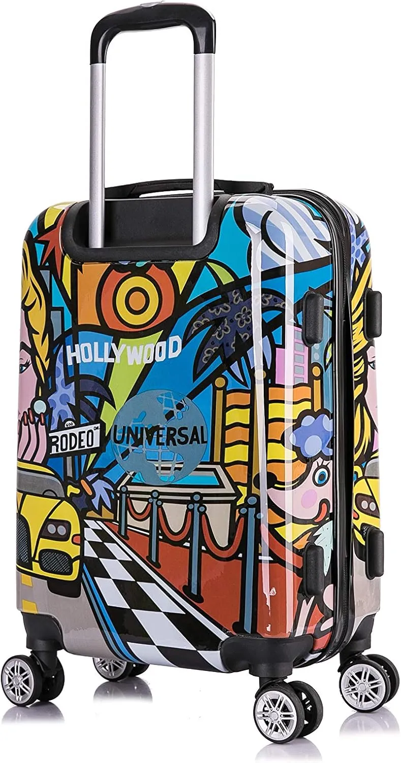 InUSA Hollywood Print Luggage with Spinner Wheels | Durable Lightweight Hardside Suitcase | Travel Bag with Handle and Trolley | 20 Inch Carry-On Spinner Luggage