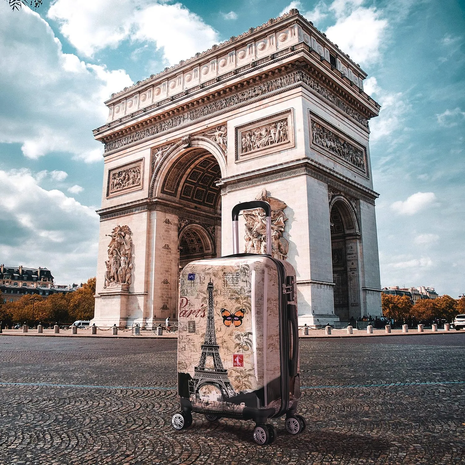 InUSA Paris Print Luggage with Spinner Wheels | Durable Lightweight Hardside Suitcase | Travel Bag with Handle and Trolley | 20 Inch Carry-On Spinner Luggage
