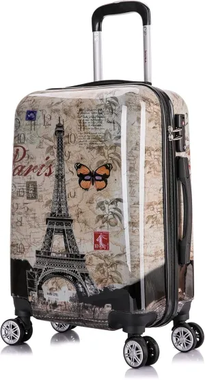 InUSA Paris Print Luggage with Spinner Wheels | Durable Lightweight Hardside Suitcase | Travel Bag with Handle and Trolley | 20 Inch Carry-On Spinner Luggage