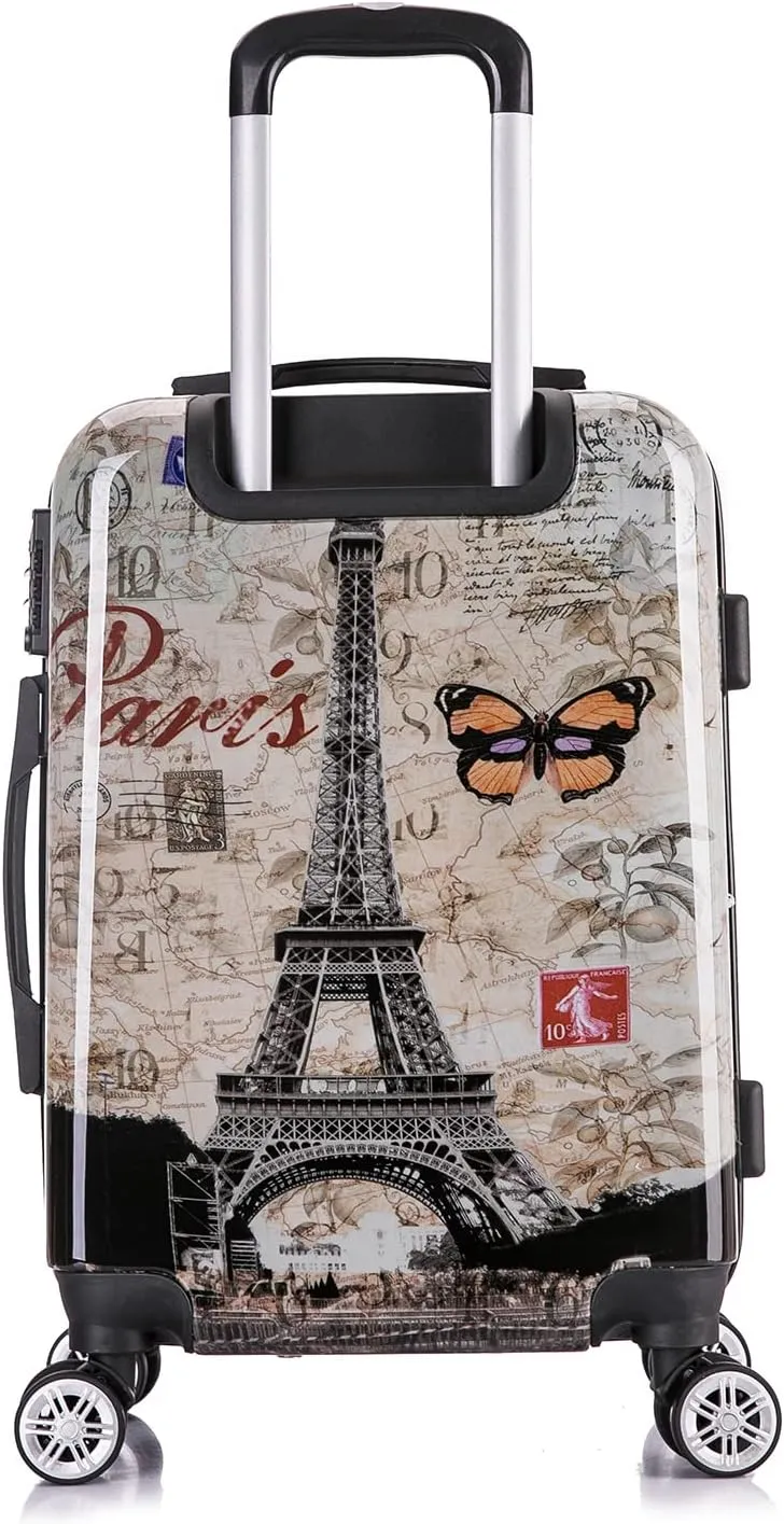 InUSA Paris Print Luggage with Spinner Wheels | Durable Lightweight Hardside Suitcase | Travel Bag with Handle and Trolley | 20 Inch Carry-On Spinner Luggage