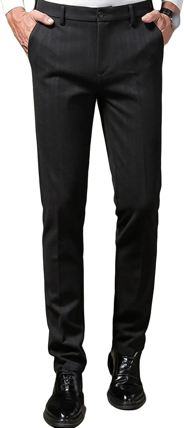 JEShifangjiusu Men's Regular Fit Linen Suit Pant Slim Fit Stretch Dress Pant Loose Flat Front Dress Pant Chino Pant (38,Black), Black, 38