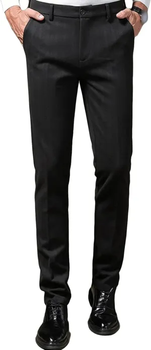 JEShifangjiusu Men's Regular Fit Linen Suit Pant Slim Fit Stretch Dress Pant Loose Flat Front Dress Pant Chino Pant (38,Black), Black, 38