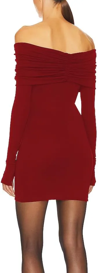 JLCNCUE Womens Off The Shoulder Long Sleeves Bodycon Mini Dress Elegant Ribbed Knit Club Party Short Fitted Dresses 347