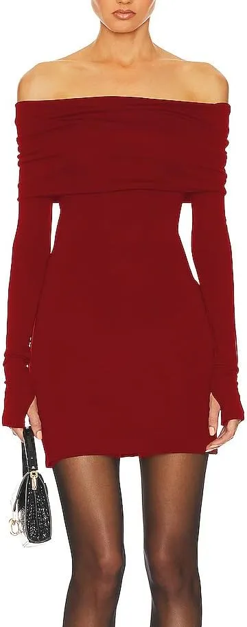 JLCNCUE Womens Off The Shoulder Long Sleeves Bodycon Mini Dress Elegant Ribbed Knit Club Party Short Fitted Dresses 347