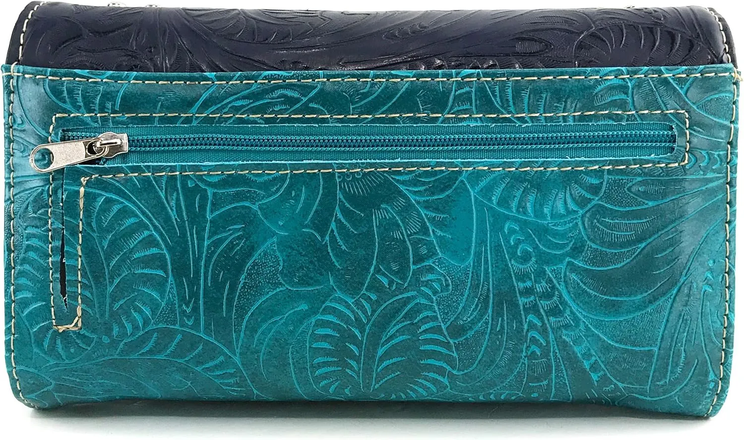 Justin West Turquoise Stone Concho Feathers Western Tooled Studs Concealed Carry Handbag Purse