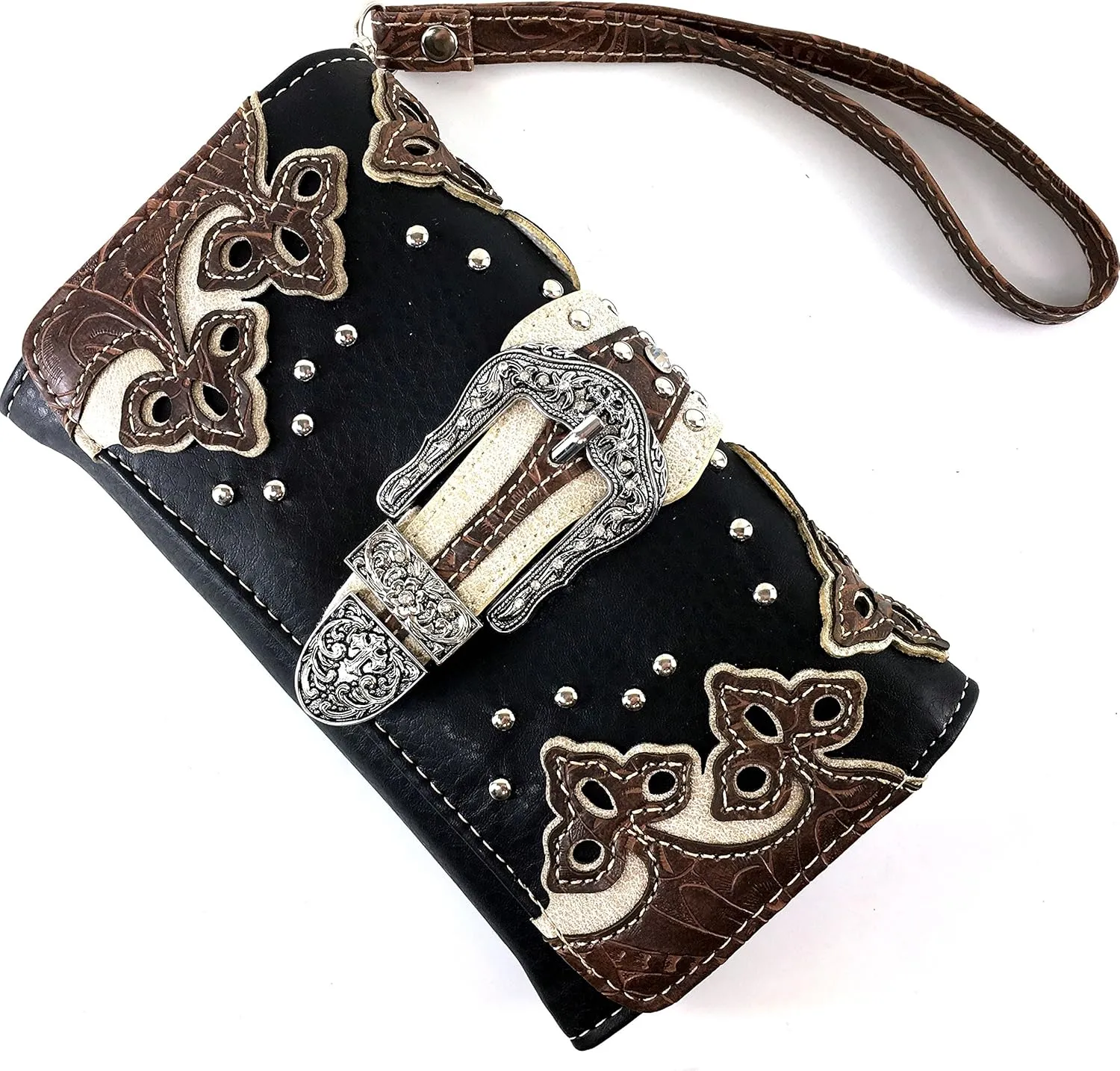 Justin West Western Brown Purse Floral Buckle Concealed Carry Handbag