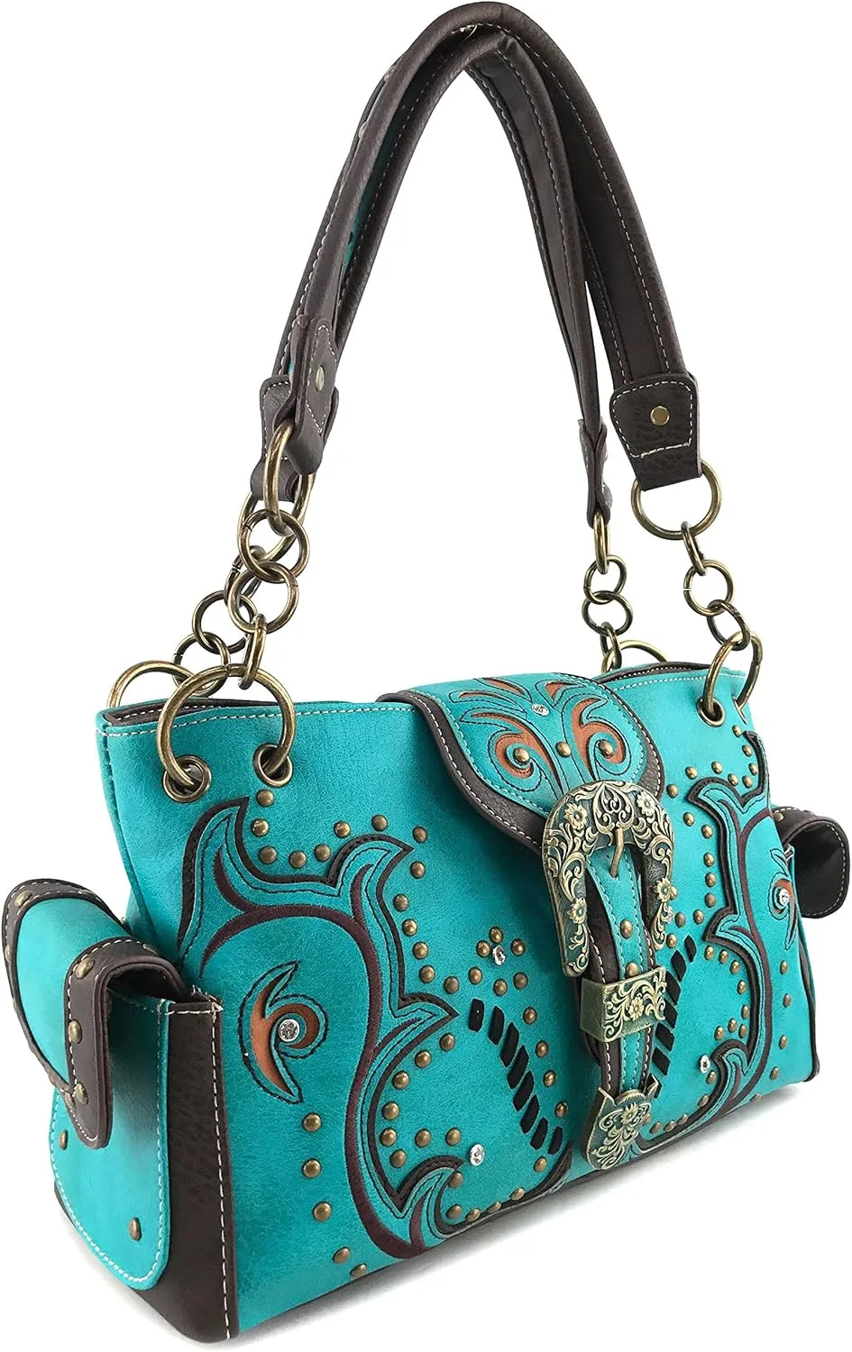 Justin West Western Brown Purse Floral Buckle Concealed Carry Handbag