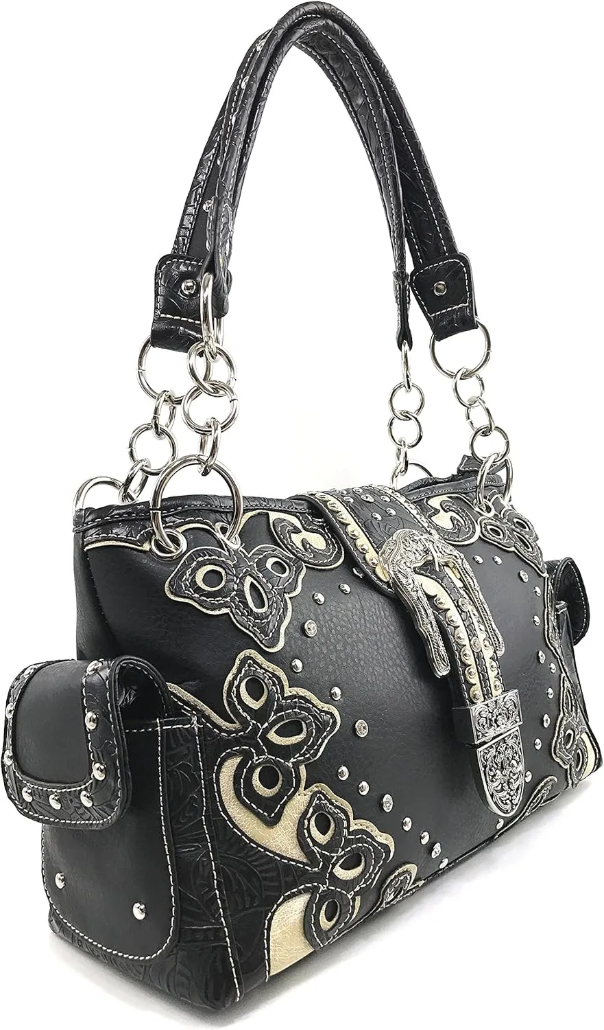 Justin West Western Brown Purse Floral Buckle Concealed Carry Handbag