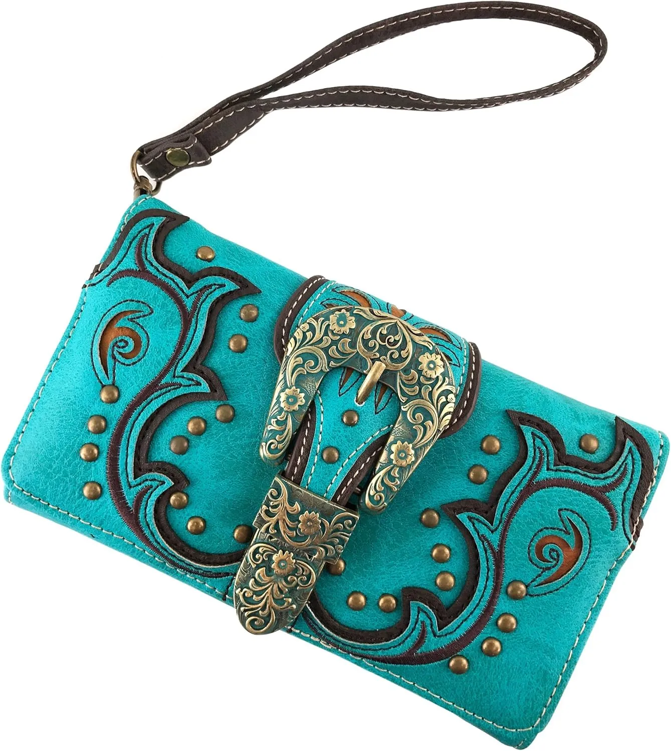 Justin West Western Brown Purse Floral Buckle Concealed Carry Handbag