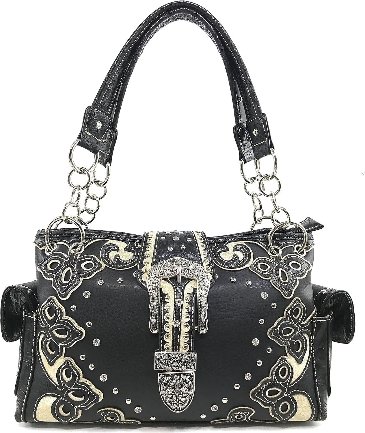 Justin West Western Brown Purse Floral Buckle Concealed Carry Handbag
