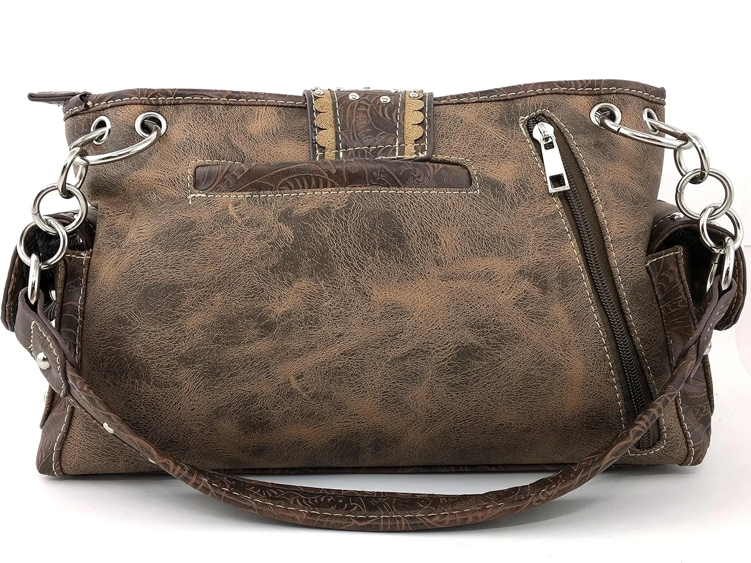 Justin West Western Brown Purse Floral Buckle Concealed Carry Handbag