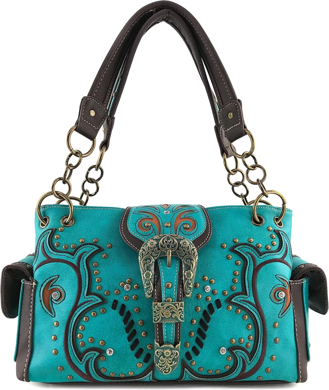 Justin West Western Brown Purse Floral Buckle Concealed Carry Handbag