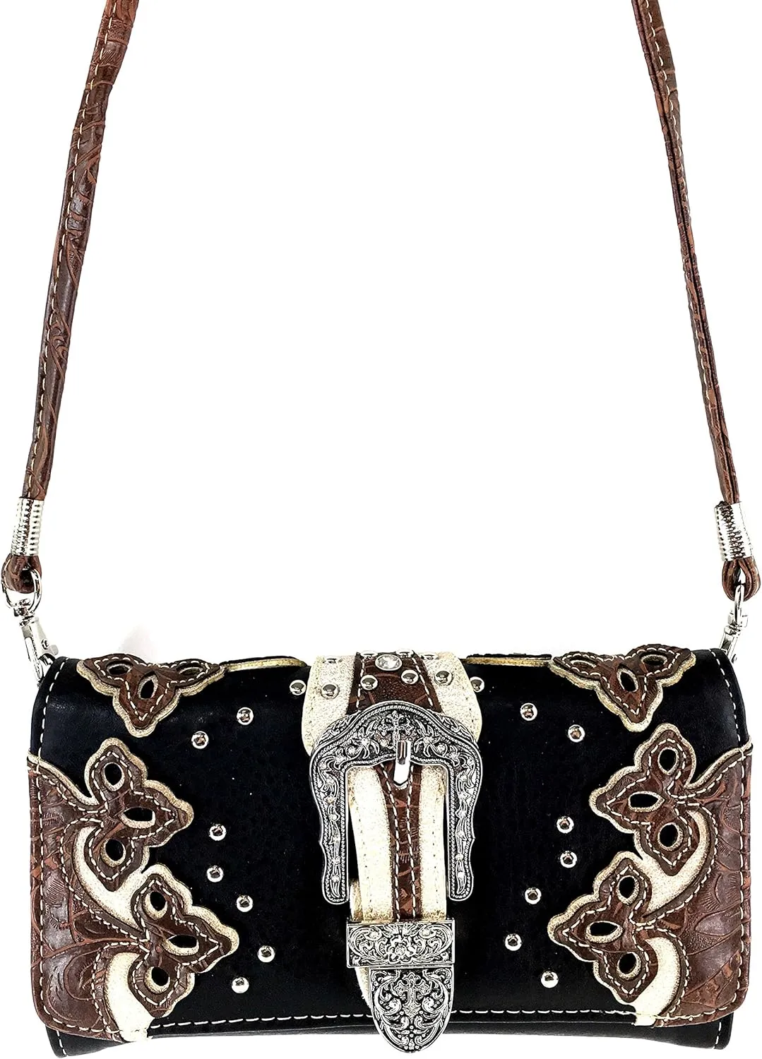 Justin West Western Brown Purse Floral Buckle Concealed Carry Handbag