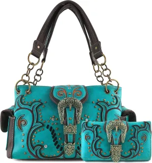 Justin West Western Brown Purse Floral Buckle Concealed Carry Handbag