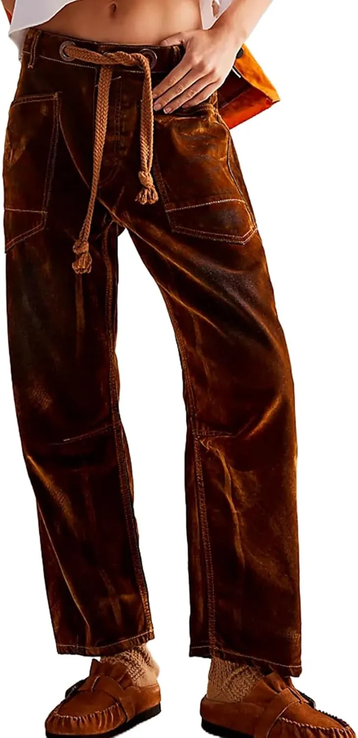 Kedera Mid Rise Barrel Pant Women 2025 Spring Drawstring Wide Leg Denim Jean Trousers Baggy Boyfriend Jean with Pockets