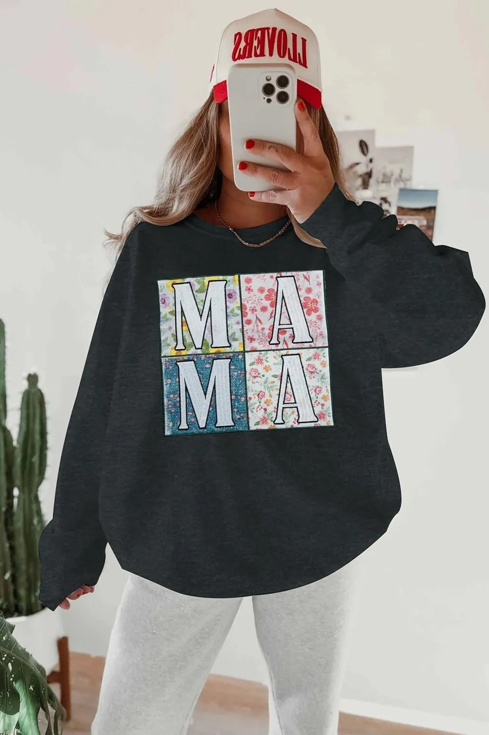KIDDAD Mama Sweatshirt for Women Mom Sweatshirts Oversized Mama Floral Graphic Sweatshirt Casual Mom Life Pullover Tops