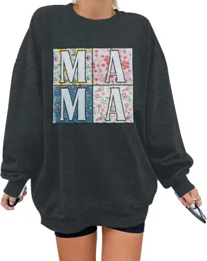 KIDDAD Mama Sweatshirt for Women Mom Sweatshirts Oversized Mama Floral Graphic Sweatshirt Casual Mom Life Pullover Tops