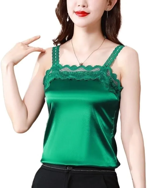 Lace Camisole Women Base Shirt for Inner Wear Fashion Satin Blouse Large Size Sleeveless Top(Gray,2XL)