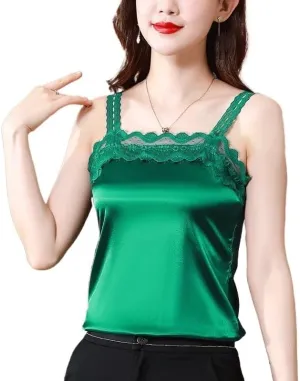 Lace Camisole Women Base Shirt for Inner Wear Fashion Satin Blouse Large Size Sleeveless Top(Gray,2XL)