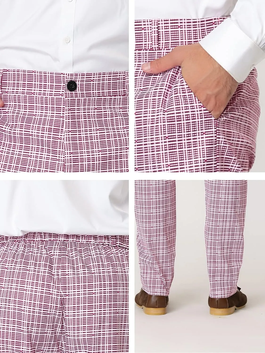 Lars Amadeus Men's Dress Plaid Pants Flat Front Printed Business Check Trousers