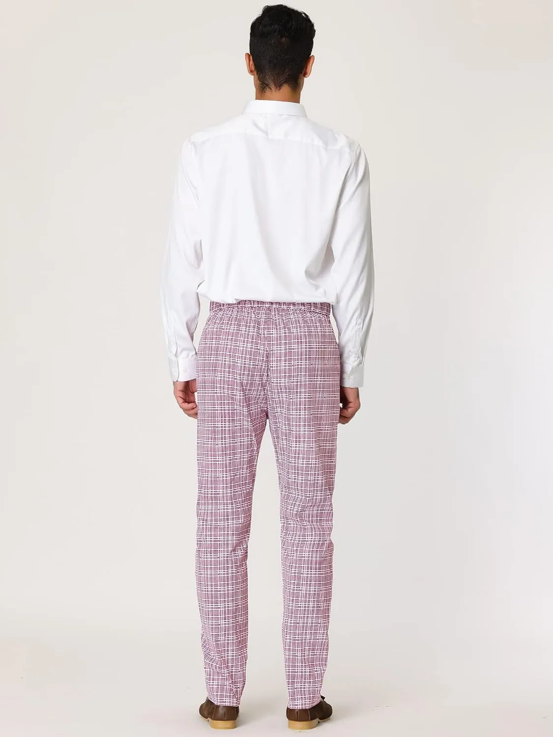 Lars Amadeus Men's Dress Plaid Pants Flat Front Printed Business Check Trousers