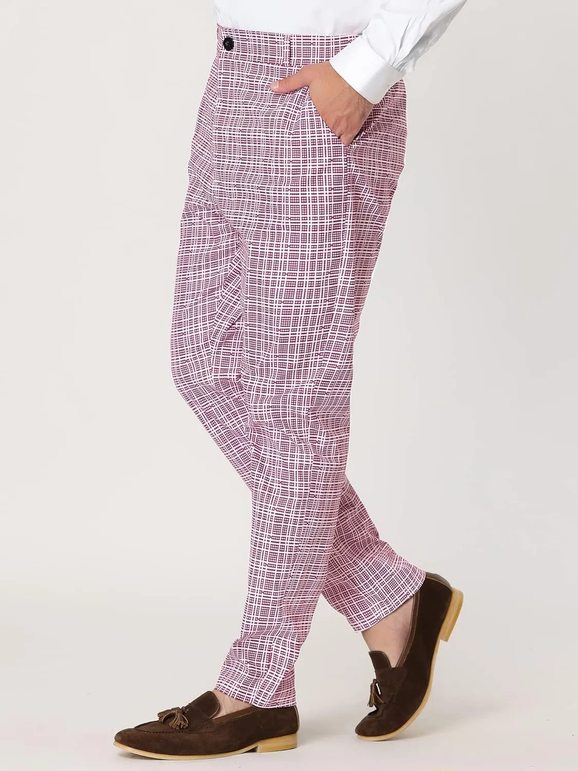 Lars Amadeus Men's Dress Plaid Pants Flat Front Printed Business Check Trousers