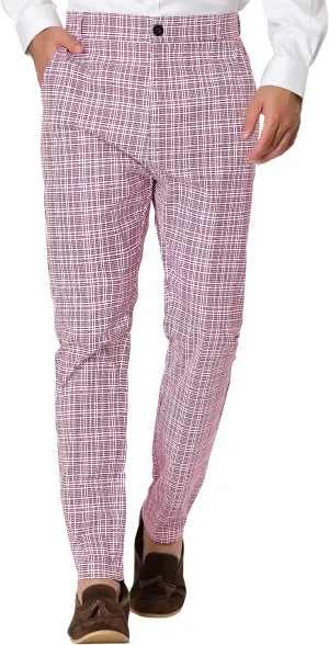 Lars Amadeus Men's Dress Plaid Pants Flat Front Printed Business Check Trousers