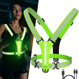 Led Reflective Vest Running Gear7 Lights Colors Light Up Running Vest, Rechargeable High-Visibility Adjustable Vest for Running, Cycling, and Night ActivitiesGreen