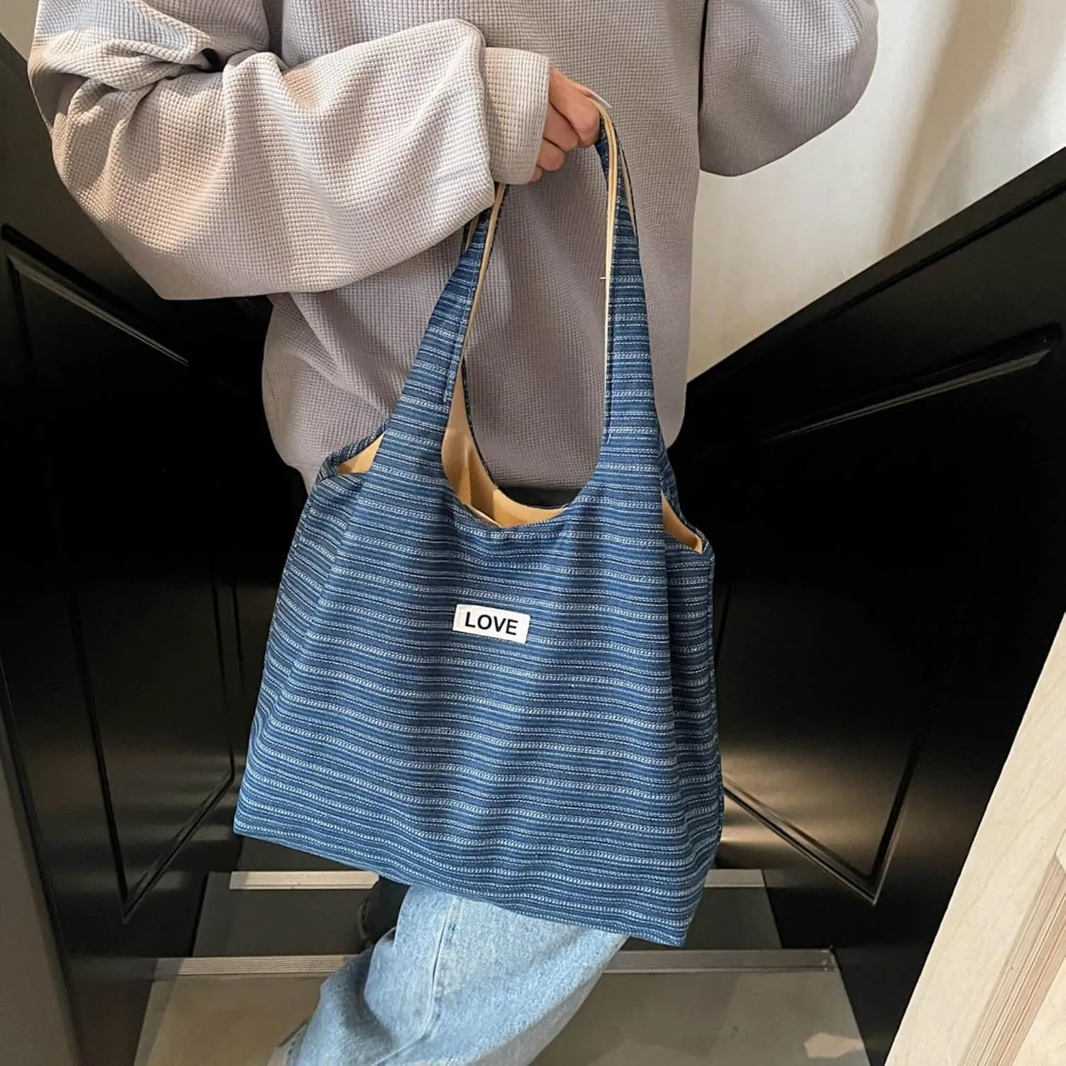 Lightweight Nylon Hobo Shoulder Bag, Slouch Purse with Metal Zipper, Women's Casual & Work Tote