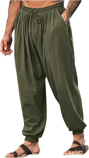 Linen Pants for Mens Summer Fall Loose Fit Track Athletic Harem Flare Wide Leg Sweat Pants Mens 2025