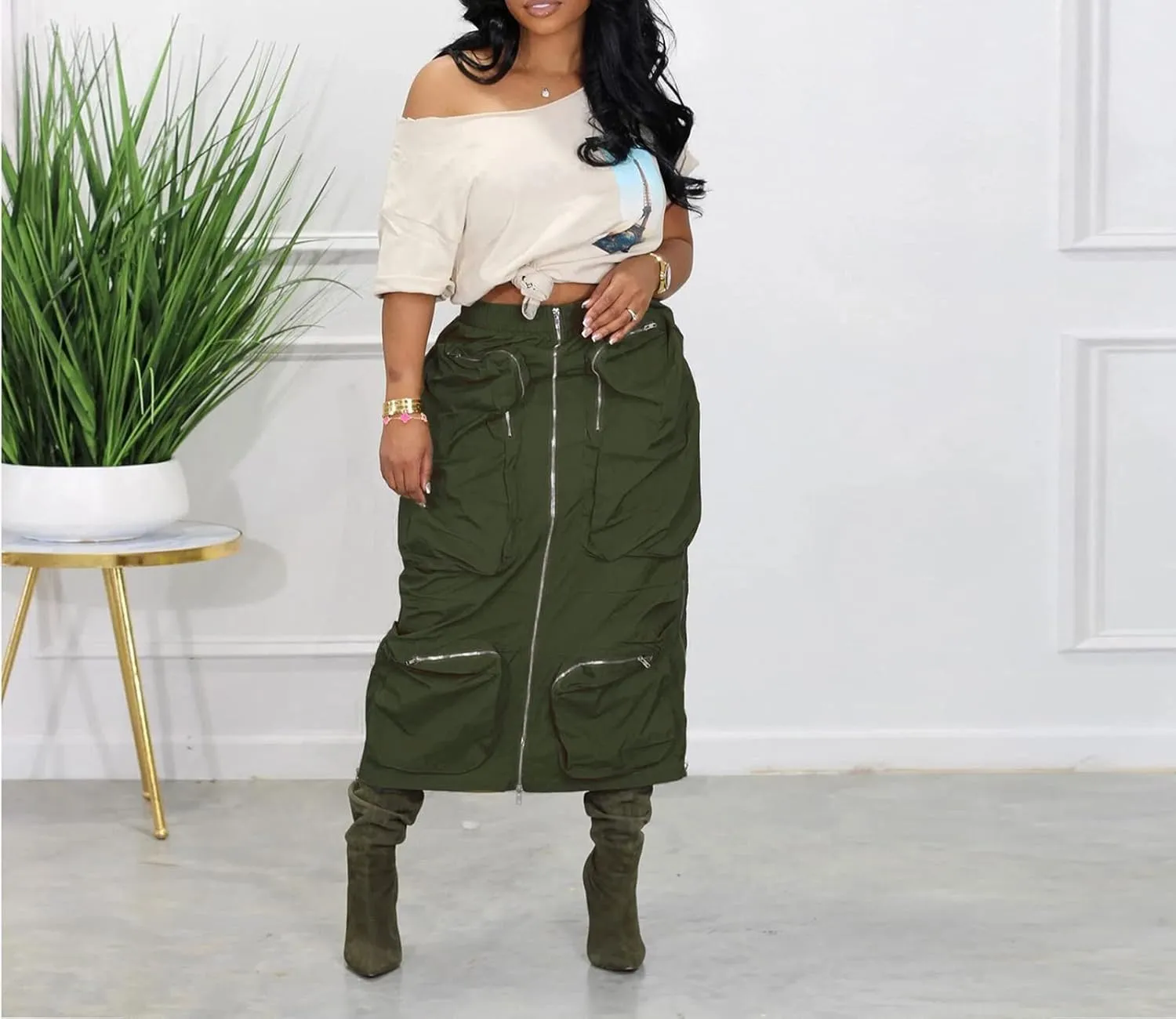 LKOUS High Split Skirts for Womens, Work Cargo Skirts for Women Office