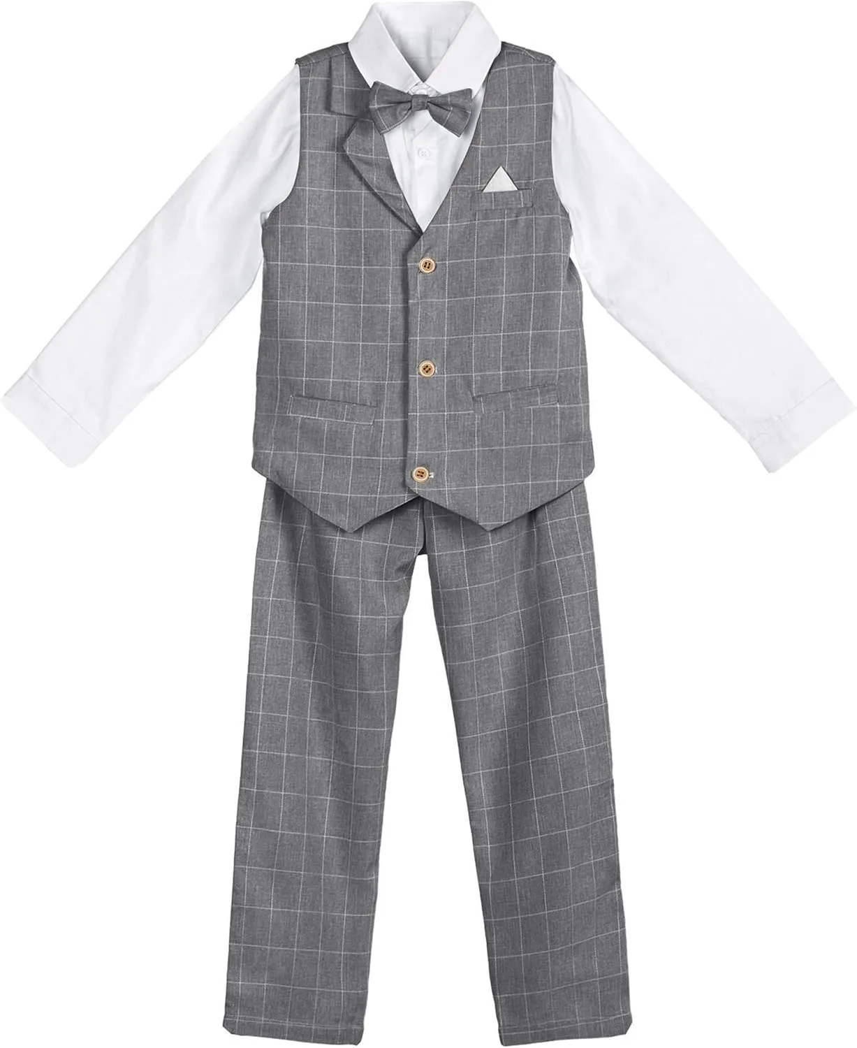 LOLANTA Boys Vest Suits 4PCs Wedding Ring Bearer Outfits Wasitcoat Shirt Pants Bow Tie 2-13 Years