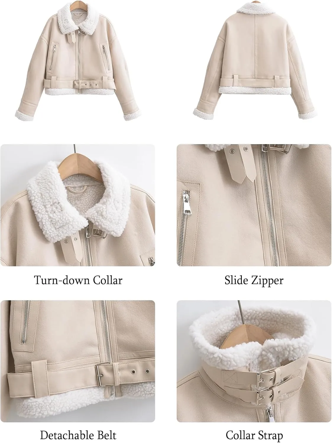 LY VAREY LIN Winter Women Faux Lamb Fur Leather Short Jacket Lapel Zipper Bomber Aviator Coat