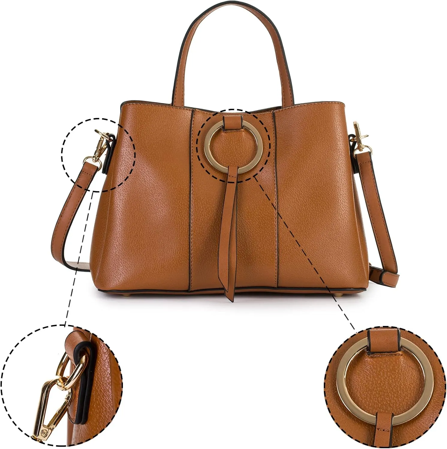 Mabel Womens Multiple Pockets Handbag - Top Handle Shoulder Satchel Bag - Trendy & Lightweight - 100% Vegan PU Leather - LUMI