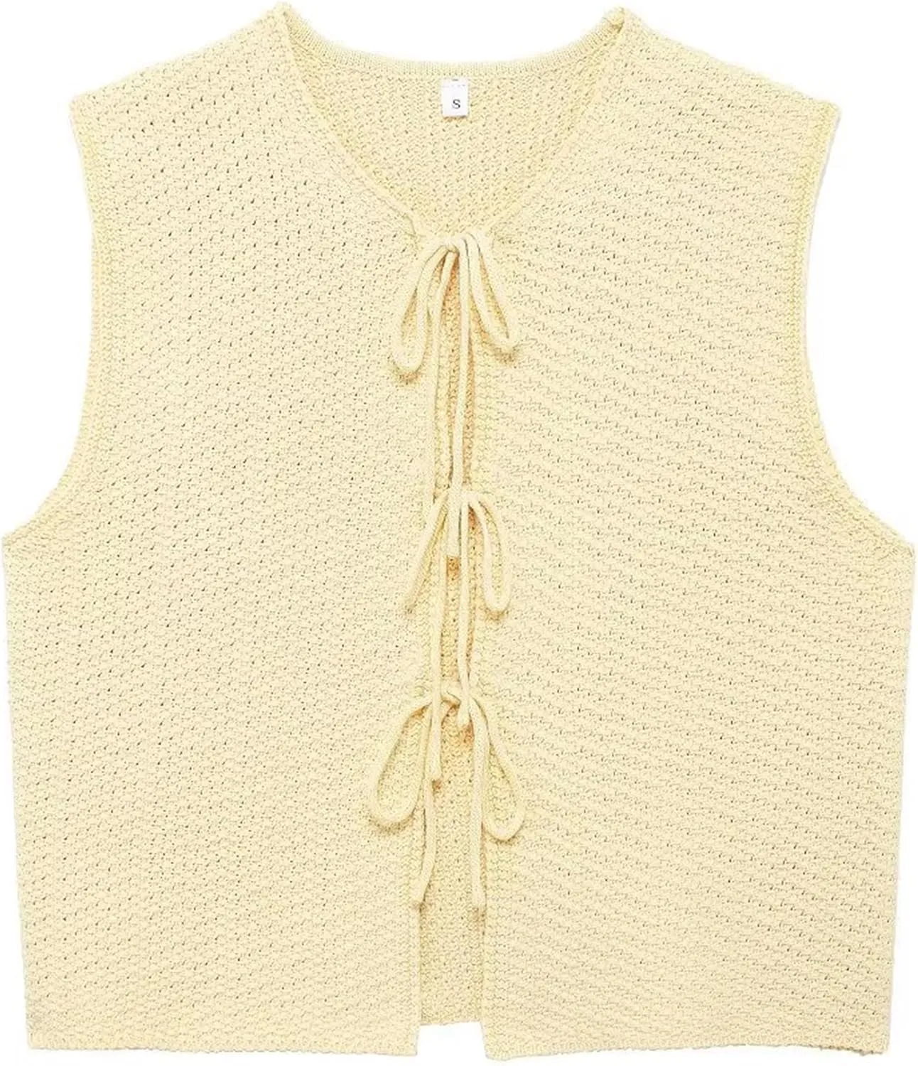 Mansy Women Tie Front Vest Top Y2k Knit V Neck Sleeveless Crop Sweater Tank Vintage Casual Streetwear