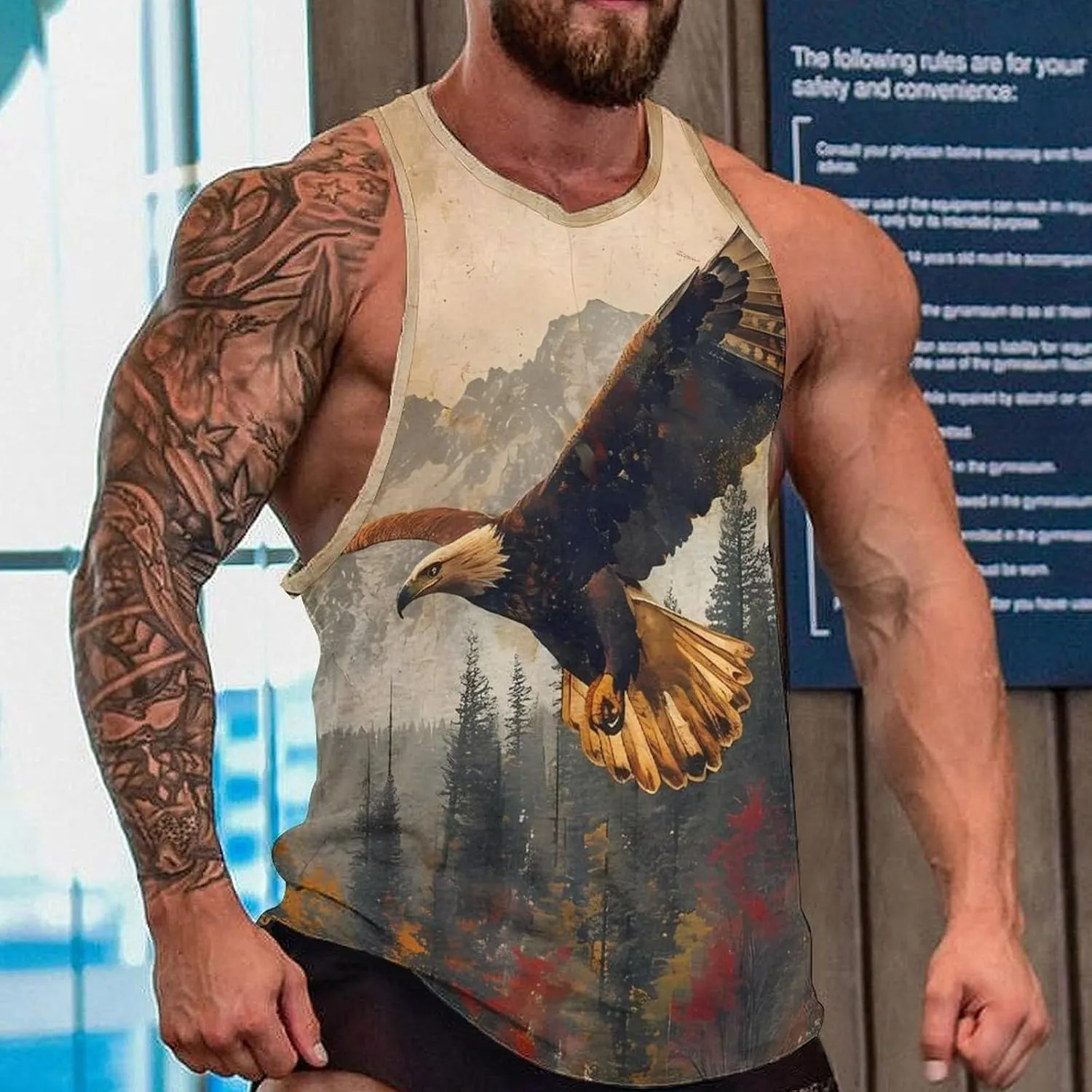 MARSVOVO Workout Tank Tops for Men Animal Graphic Casual Sleeveless Breathable Quick-Dry Muscle Vest Fashion Summer 2024