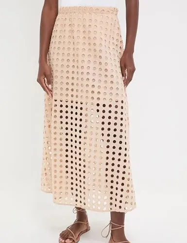 Melliflo Women Eyelet Maxi Skirt 2025 Summer Holow Out High Elastic Waist Beach Skirts with Underneath