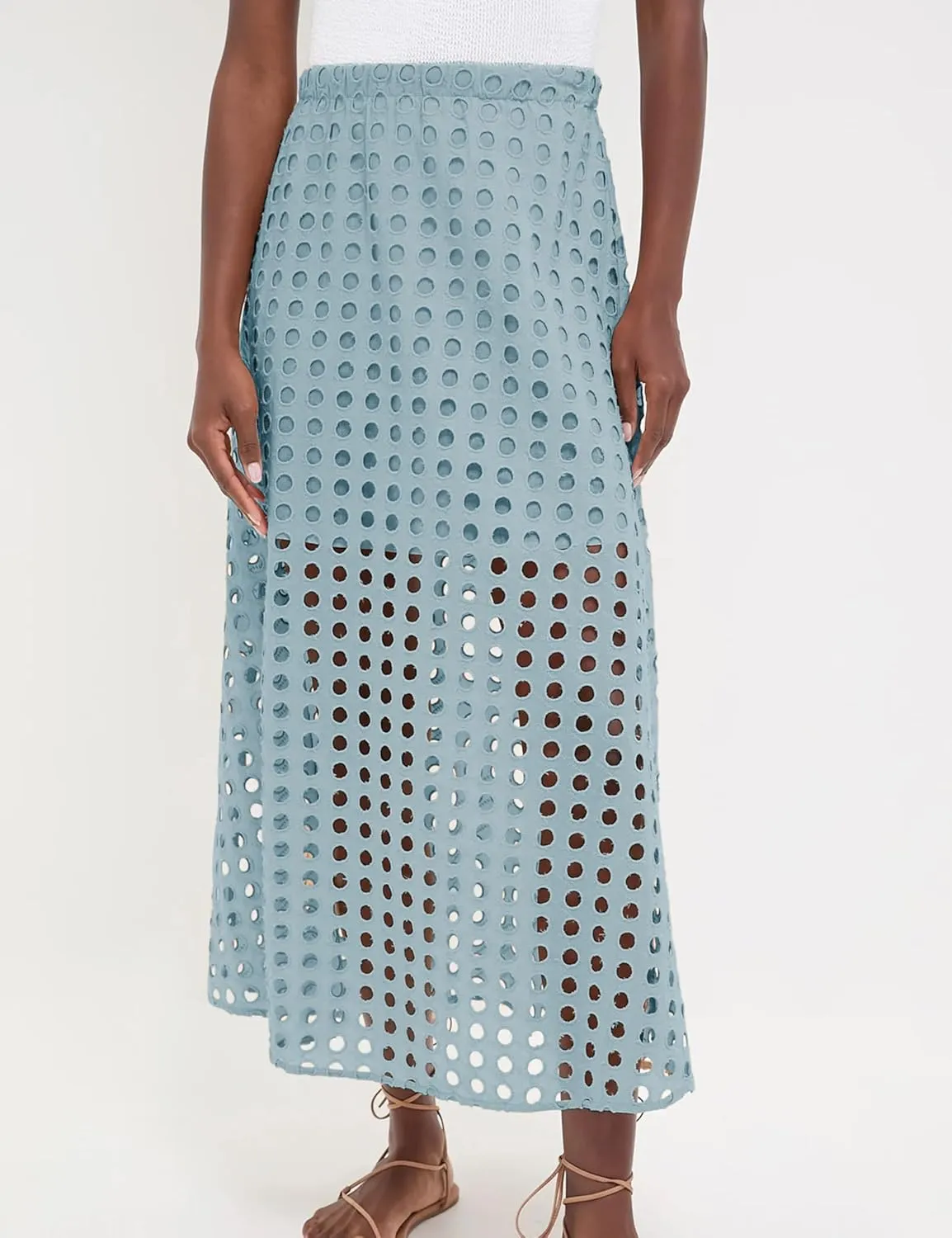 Melliflo Women Eyelet Maxi Skirt 2025 Summer Holow Out High Elastic Waist Beach Skirts with Underneath