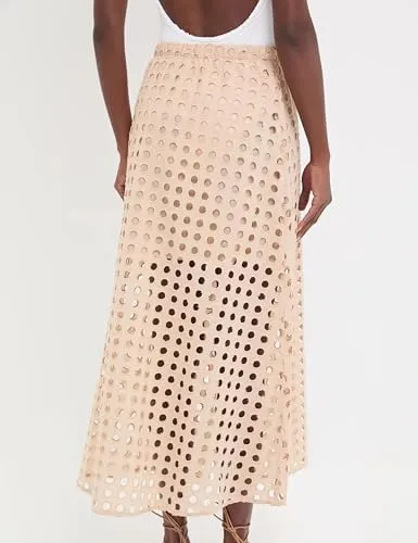 Melliflo Women Eyelet Maxi Skirt 2025 Summer Holow Out High Elastic Waist Beach Skirts with Underneath