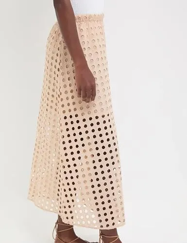 Melliflo Women Eyelet Maxi Skirt 2025 Summer Holow Out High Elastic Waist Beach Skirts with Underneath