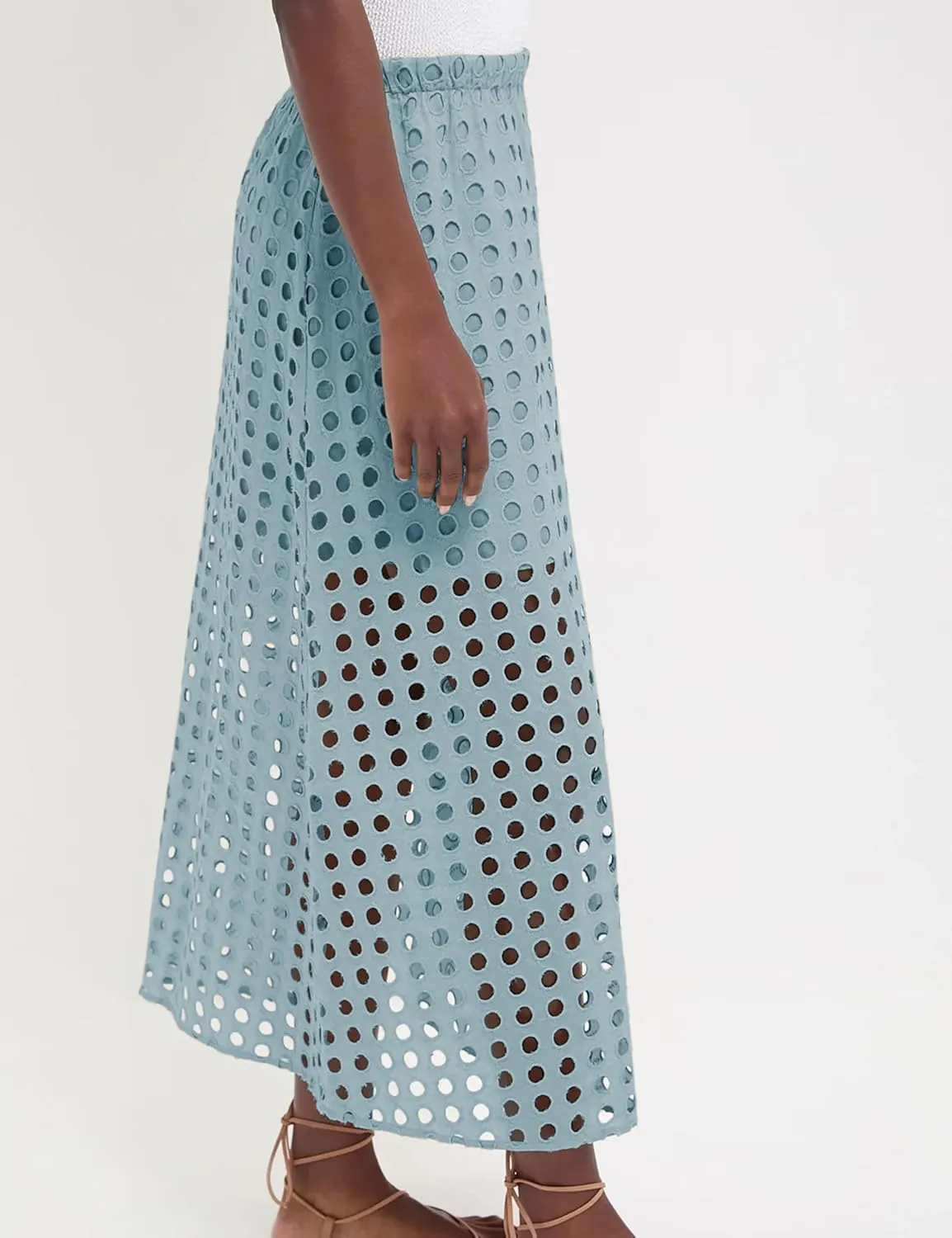 Melliflo Women Eyelet Maxi Skirt 2025 Summer Holow Out High Elastic Waist Beach Skirts with Underneath