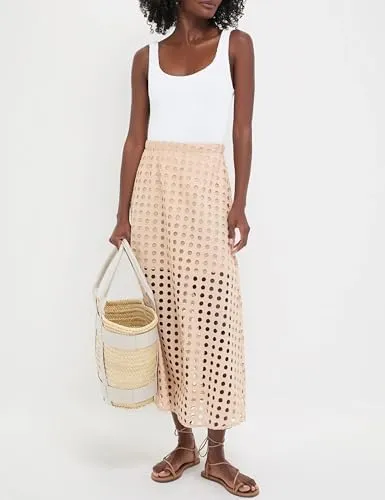 Melliflo Women Eyelet Maxi Skirt 2025 Summer Holow Out High Elastic Waist Beach Skirts with Underneath