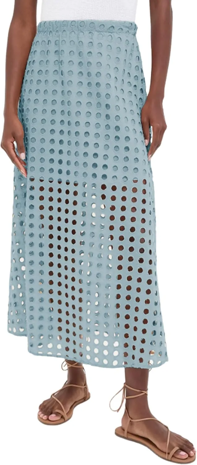 Melliflo Women Eyelet Maxi Skirt 2025 Summer Holow Out High Elastic Waist Beach Skirts with Underneath