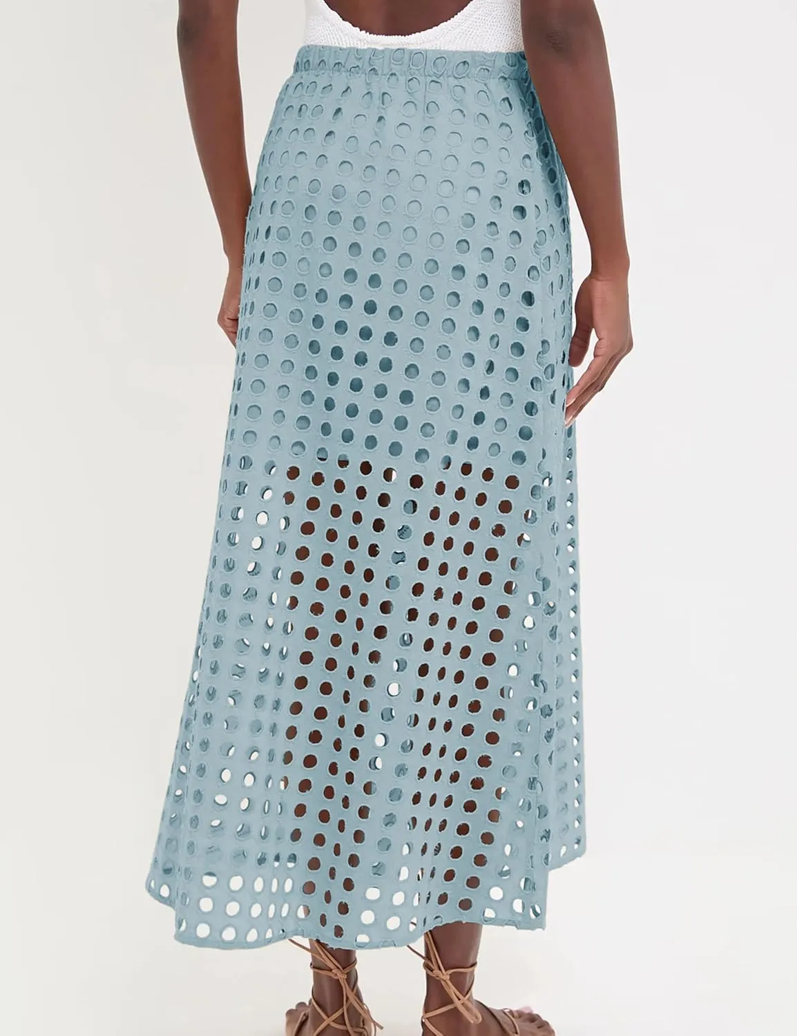 Melliflo Women Eyelet Maxi Skirt 2025 Summer Holow Out High Elastic Waist Beach Skirts with Underneath