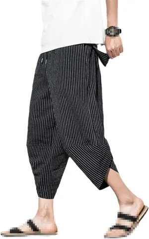 Men Baggy Cotton Harem Pants Summer Vintage Striped Pants Men Women Hip Hop Plus Size Wide Leg Pants