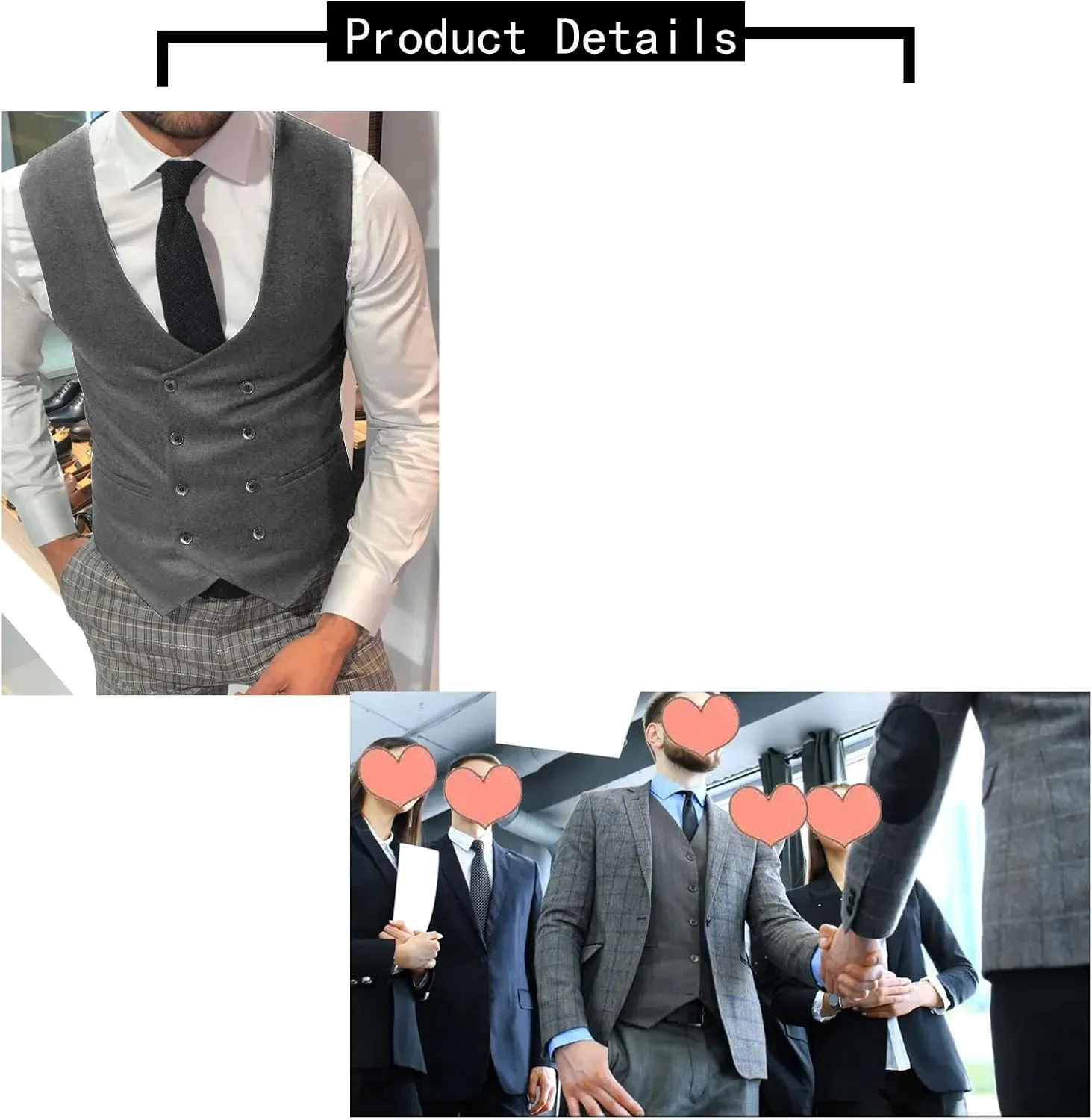 Men Suit Vest,Retro U Neck Double-Breasted Warm Business Waistcoat Casual Wear,Male Gentleman,for Suit,Tuxedo,Wedding (Color : Gray, Size : XX-Large)