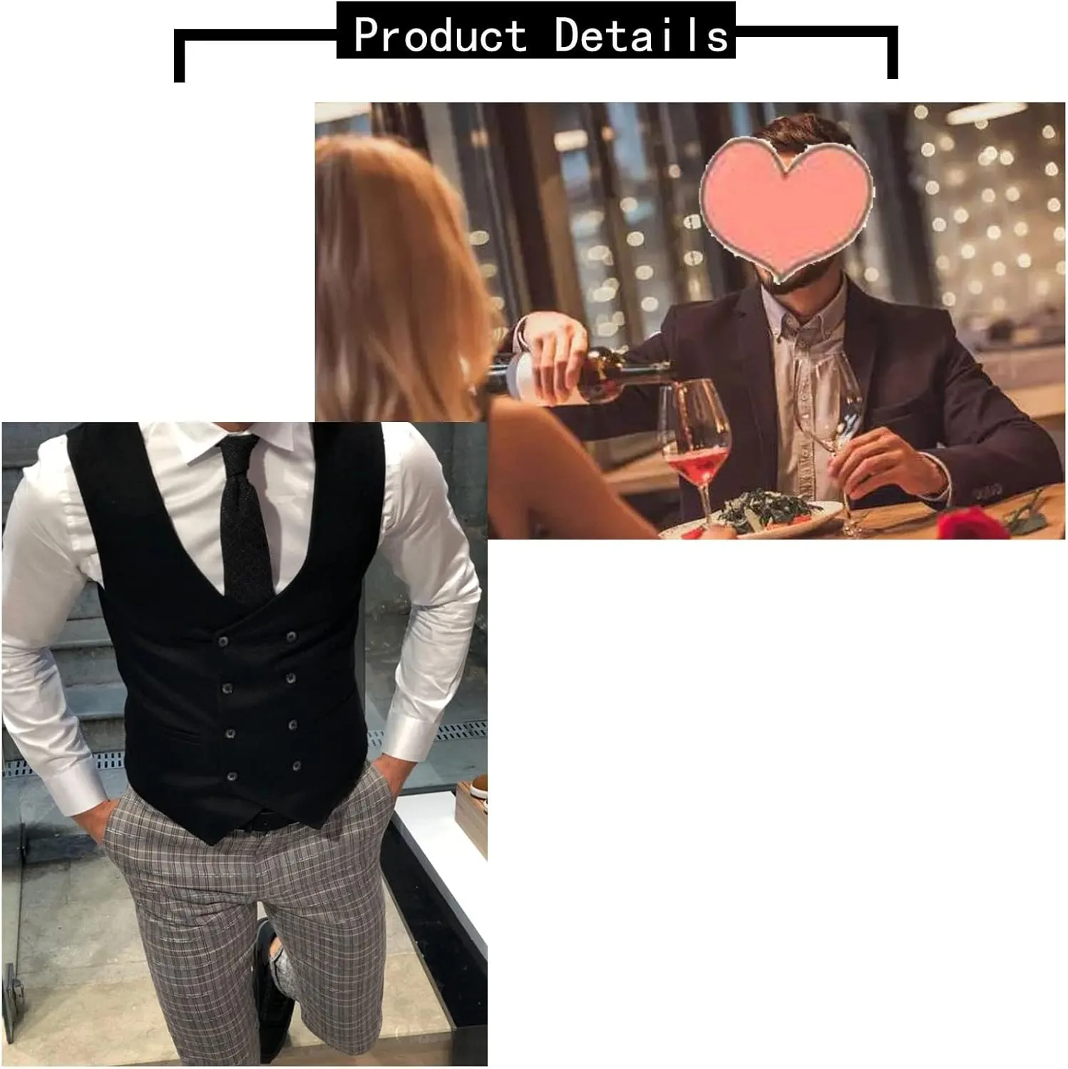 Men Suit Vest,Retro U Neck Double-Breasted Warm Business Waistcoat Casual Wear,Male Gentleman,for Suit,Tuxedo,Wedding (Color : Gray, Size : XX-Large)