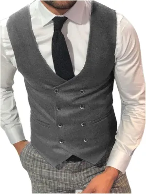 Men Suit Vest,Retro U Neck Double-Breasted Warm Business Waistcoat Casual Wear,Male Gentleman,for Suit,Tuxedo,Wedding (Color : Gray, Size : XX-Large)