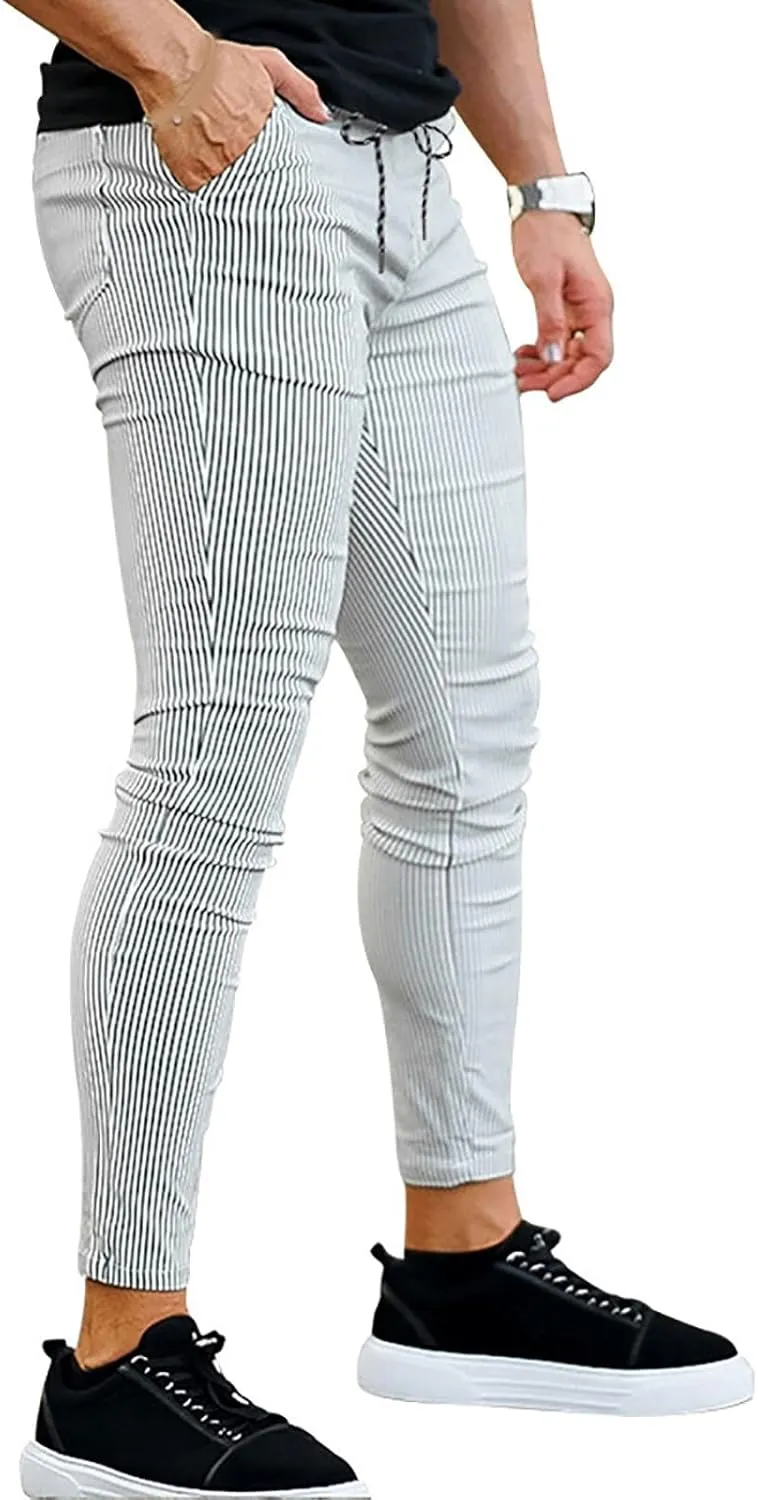 Mens Comfy Solid Stretch Skinny Pants Fashion Style Flat-Front Casual Slim Fit Business Dress Chinos Pants