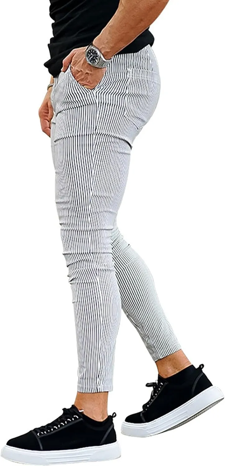 Mens Comfy Solid Stretch Skinny Pants Fashion Style Flat-Front Casual Slim Fit Business Dress Chinos Pants